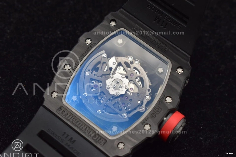 Red KUF MIYOTA8215 Edition RM035-02 on Strap Dial Best Black Skeleton Rubber 0502